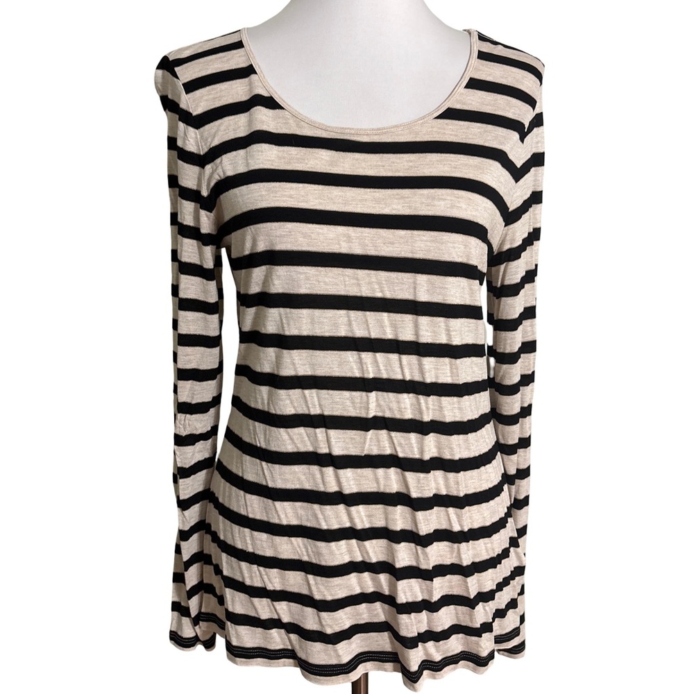 Apt. 9 Black Cream Stripe Long Sleeve Top